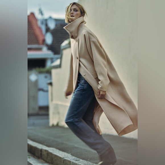 Zara Beige Wool Blend Oversized Coat - Picture 3 of 16